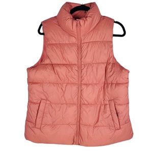 Old navy puffer vest fleece lined pink casual full zip comfy winter woman's S